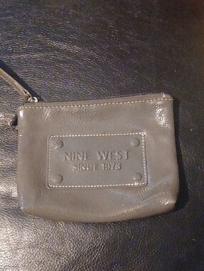 Nine West Taupe Leather Zip Wristlet